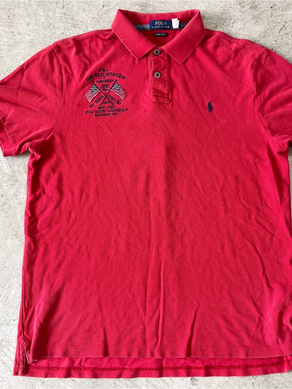 Polo Ralph Lauren Shirt Mens XL Red Custom Slim Fit Eagle USA Embroidered 30x23